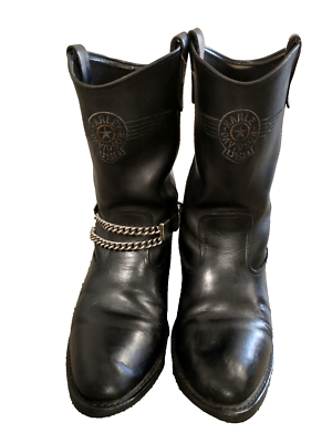 Vtg Harley Davidson Men Black Leather Single Boot Chain Strap