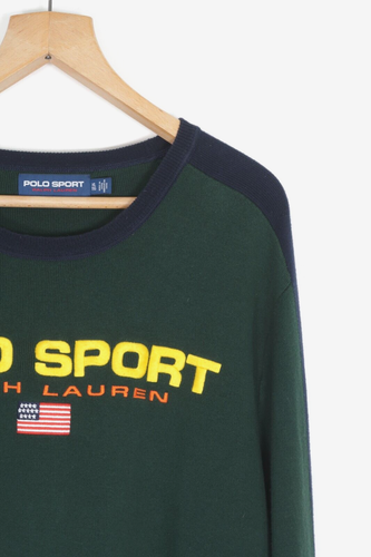 POLO SPORT RALPH LAUREN Embroidered Spell Out Mens Green Pullover Jumper XL - Imagen 5 de 12