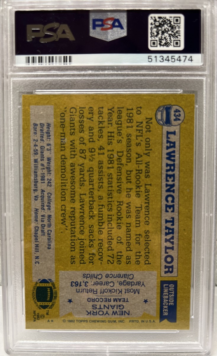 1982 Topps LAWRENCE TAYLOR ROOKIE PSA 10 GEM MINT #434 NY Giants