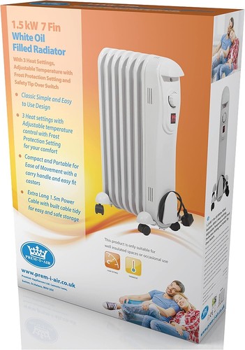 Modern Curved White Electric Portable Oil Filled Radiator Heater + 3 Heat Temps - Picture 3 of 3
