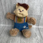 VINTAGE 1980s CABBAGE PATCH KID KOOSAS Cat Stuffed Plush Doll--In Overalls