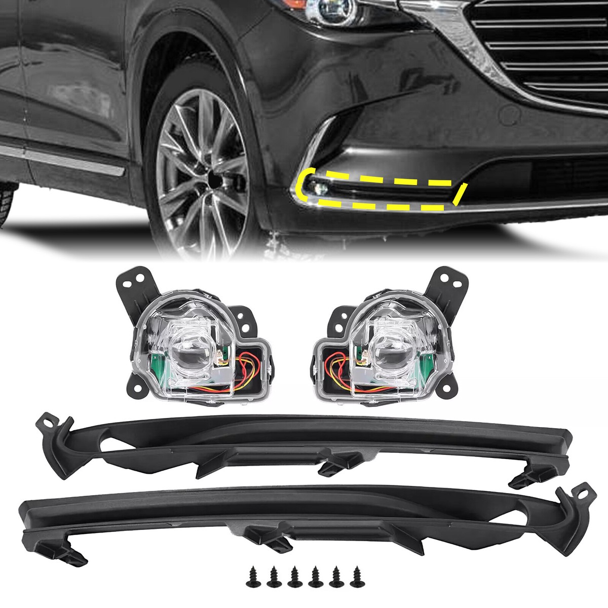 Pair LED Fog Lights W/Border Bezel Cover For Mazda CX-9 2016-2023