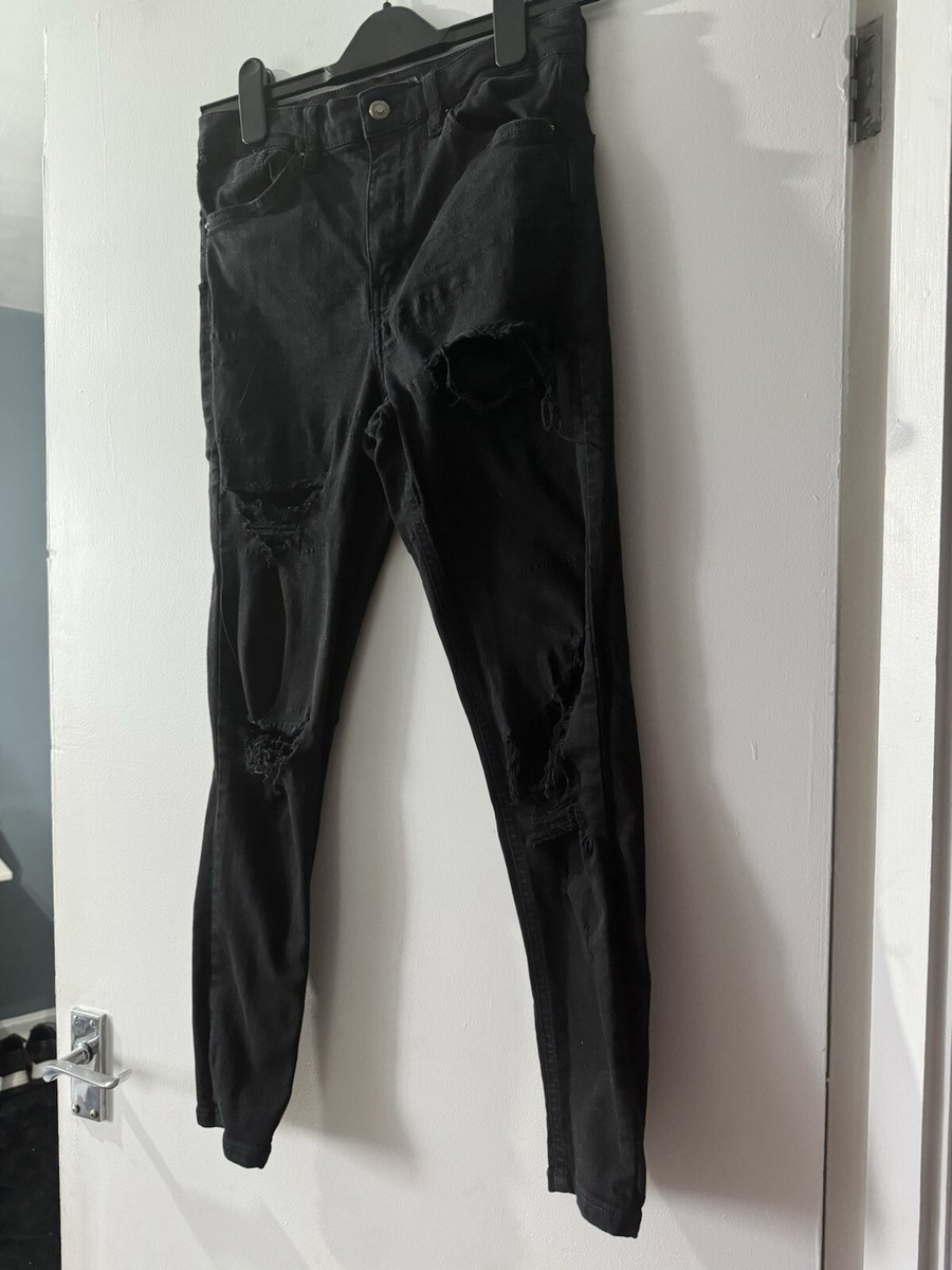 Topshop black high waist black ripped skinny jeans uk 10 w28l30