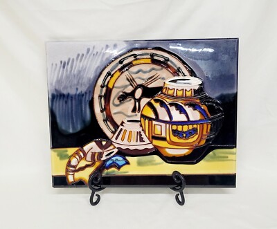 Large Southwestern Style Native American Ceramic 11''Tile Folk Art  Wall Hanging
