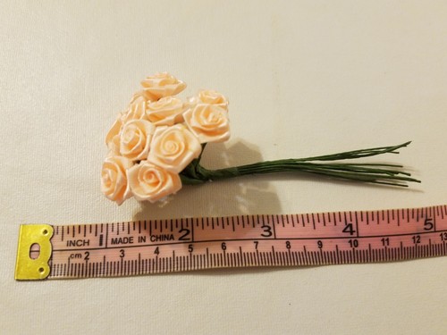 Lot of 144pcs Peach Satin Ribbon Roses Flowers 12mm 1/2" 1/2 Inch on Wire Stem - Picture 3 of 4