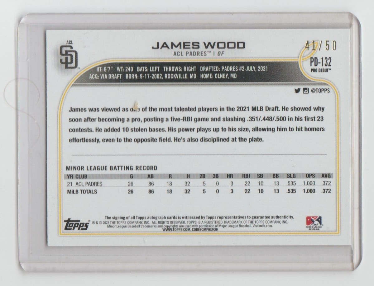 JAMES WOOD Nationals 2022 Topps Pro Debut Autograph GOLD #PD-132 