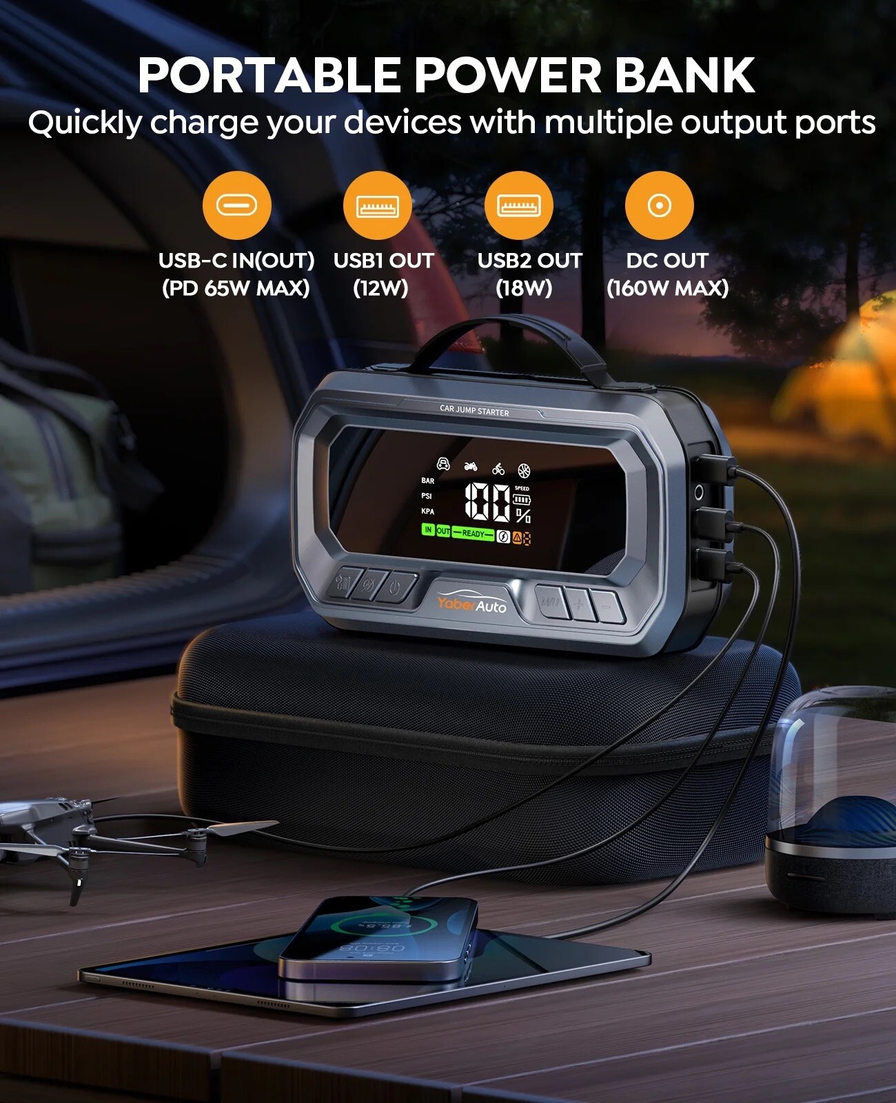 Car Jump Starter with Air Compressor 6000A 160PSI Portable Jump Starter LargeLCD