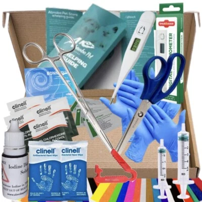 Alpha Dog Puppy Whelping Kit Scissors Thermometer Iodine Syringes ID Bands Guide