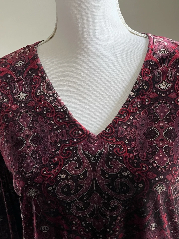 Blusa Top De Colección Años 90 Terciopelo Manga Campana Mujer Rojo Granate Cuello en V Capricho Hada Foto 3 de 4