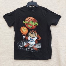 Space Jam T SHIRT Boys Size M Medium Black Crew Neck Cartoon Taz Basketball