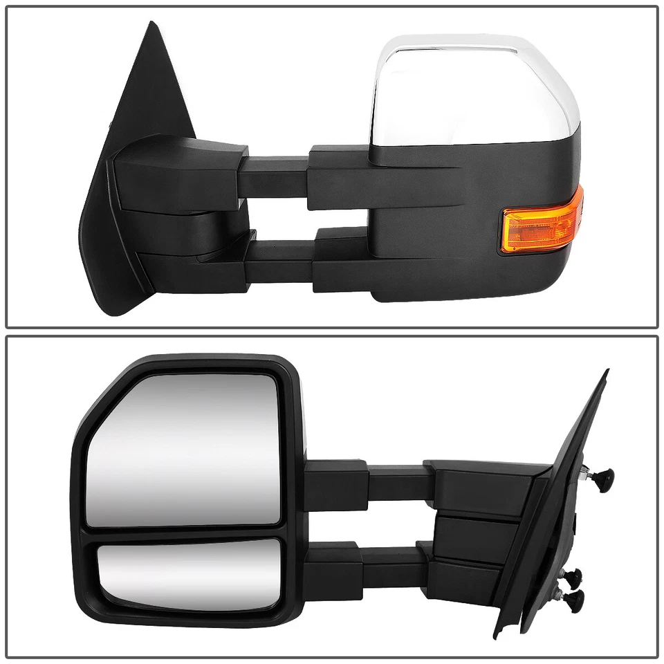 FOR 2004-2014 FORD F150 PAIR LED TURN SIGNAL MANUAL SIDE TOWING MIRROR CHROME - Image 2 of 4