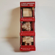 TOTES Mini Wooden Puzzles 3 Pack Brain Teasers Office Travel Unique Gift NOS
