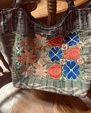Vintage Embroidered Floral Hand Bag Purse Multicolor Flowers Ex Nice Cond