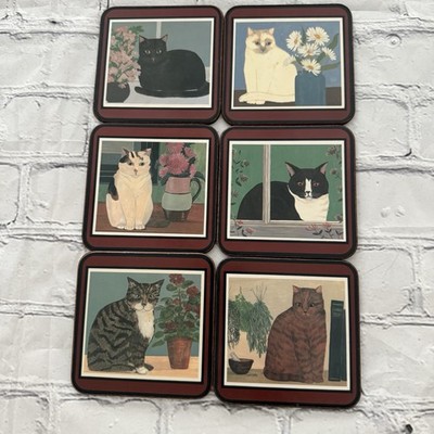 Vintage Pimpernel ''Cats'' Cork Coasters Set of 6 Made in England NO BOX