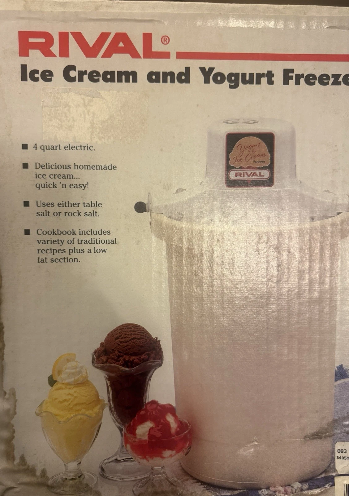 NEW Rival 4 Quart Ice Cream and Yogurt Freezer Maker Model 8405
