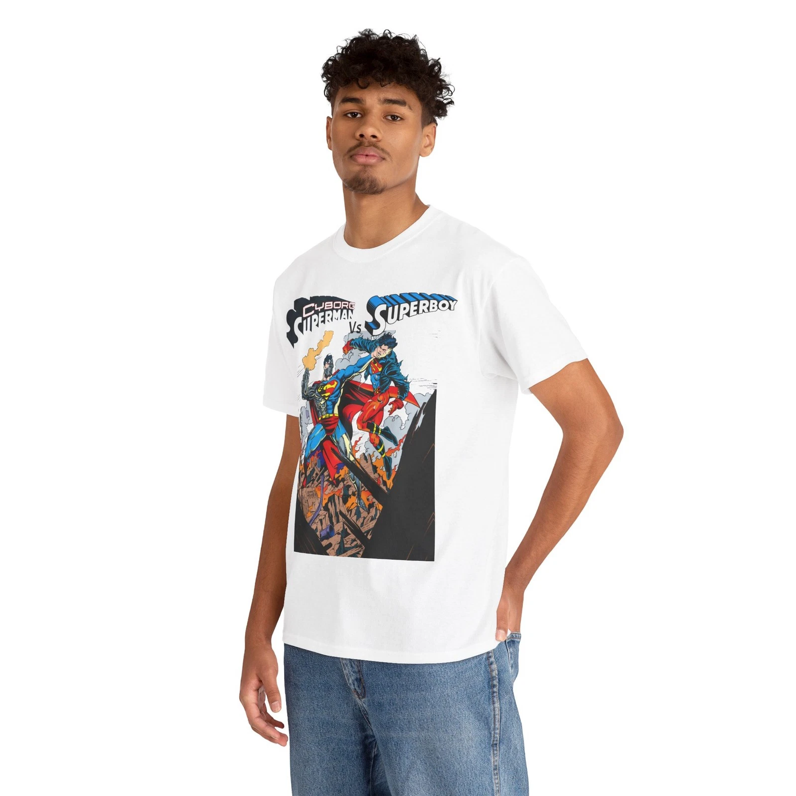 Cyborg Superman Vs Superboy T-Shirt - Tom Grummett Art - DC Comics