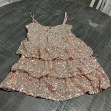 Women’s Forever 21 Ruffled Homecoming/Party Dress, S, Champagne Color, Sequins,