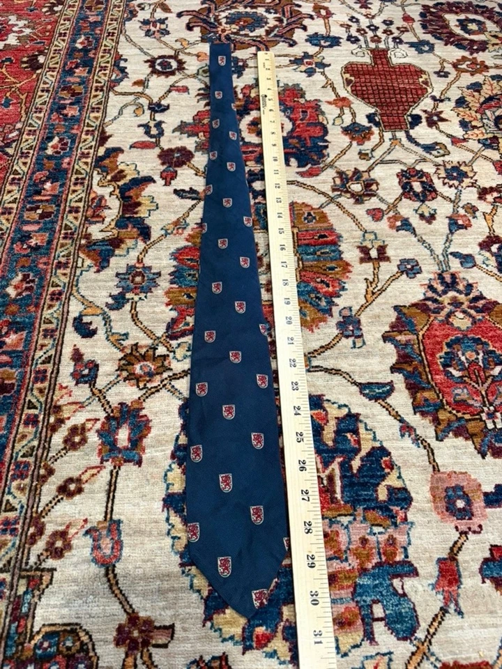 Polo Ralph Lauren gravata de seda feita à mão azul marinho brasão heráldico vintage preppy EUA - Imagem 2 de 4
