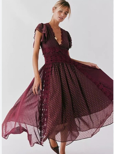 Free People Bali Keely Maxi Dress size L Wine Red NWT
