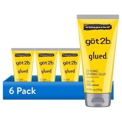 6-Pack got2b Glued Styling Gel, Water-Resistant Screaming Hold Spikes, 6 oz