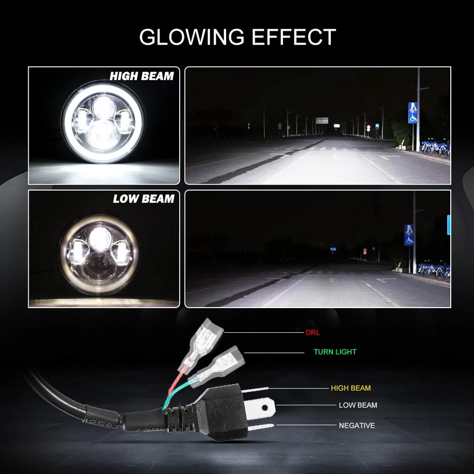 Pair For Austin Mini Cooper Classic 7"inch Chrome LED Headlights Turn Signal DRL - image 3 of 4