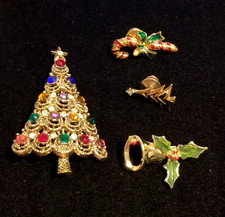  Vintage Avon Lot Christmas Brooches Trees Holly Bell Candy Cane and Extras 