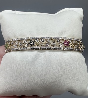 Ross Simons 925 Sterlingsilber Vermeil Floral Edelstein Armband durchbrochen 7,25''