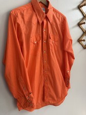Vintage Rockmount Ranch Wear Tru-West Pearl Snap Shirt Orange USA Made Sz 16.5 M