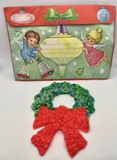 Vintage Melted Popcorn Christmas Wreath Mini 8” Holiday Greeting Card w Envelope