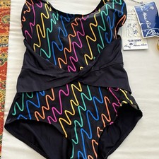 Vtg 80s Rose Marie Reid Slim Down Swimsuit Sz 40/20W One Piece NOS Neon Abstract