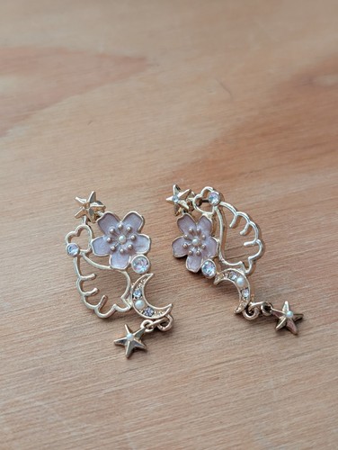 Gold And Pink Sakura Earrings - Picture 2 of 2