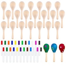24Pcs DIY Mini Wooden Maracas for Kids with 24Pcs Multicolor Pens, Fiesta Mex...