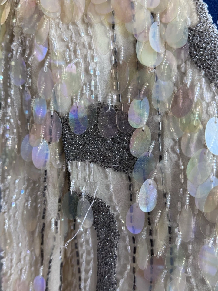 Vintage Oleg Cassini Glam Silk Beaded Maxi Gown Sequin Dress *Flaws - Image 3 of 4