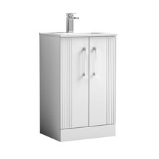 Nuie Deco 500mm Floorstanding Fluted Basin Vanity Unit Ceramic Sink White 2-Door