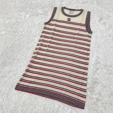 CHANEL Coco Mark Logo Striped Knit Dress Women Size 36 Red black ivory From JP