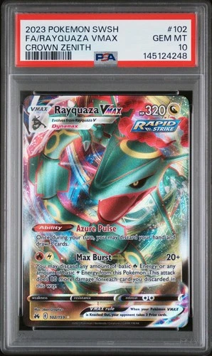 2023 POKEMON SWORD & SHIELD CROWN ZENITH #102 FULL ART/RAYQUAZA VMAX PSA 10