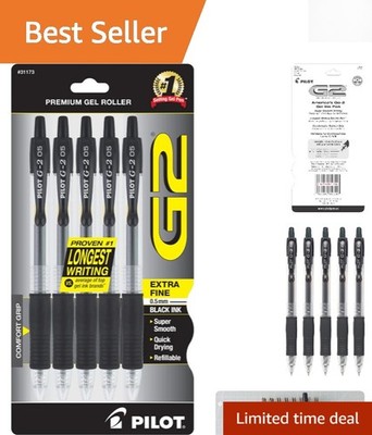 5-Pack G2  Black Gel Pens with Ergonomic Grip - Extra Fine Point