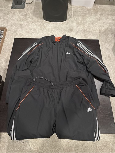Adidas Track Suit Mens XL Black Orange Pro Tennis Warm Up Jacket Pants