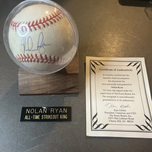 New ListingNolan Ryan Signed Rawlings Baseball Auto w/ COA Score Board Display Case HOF