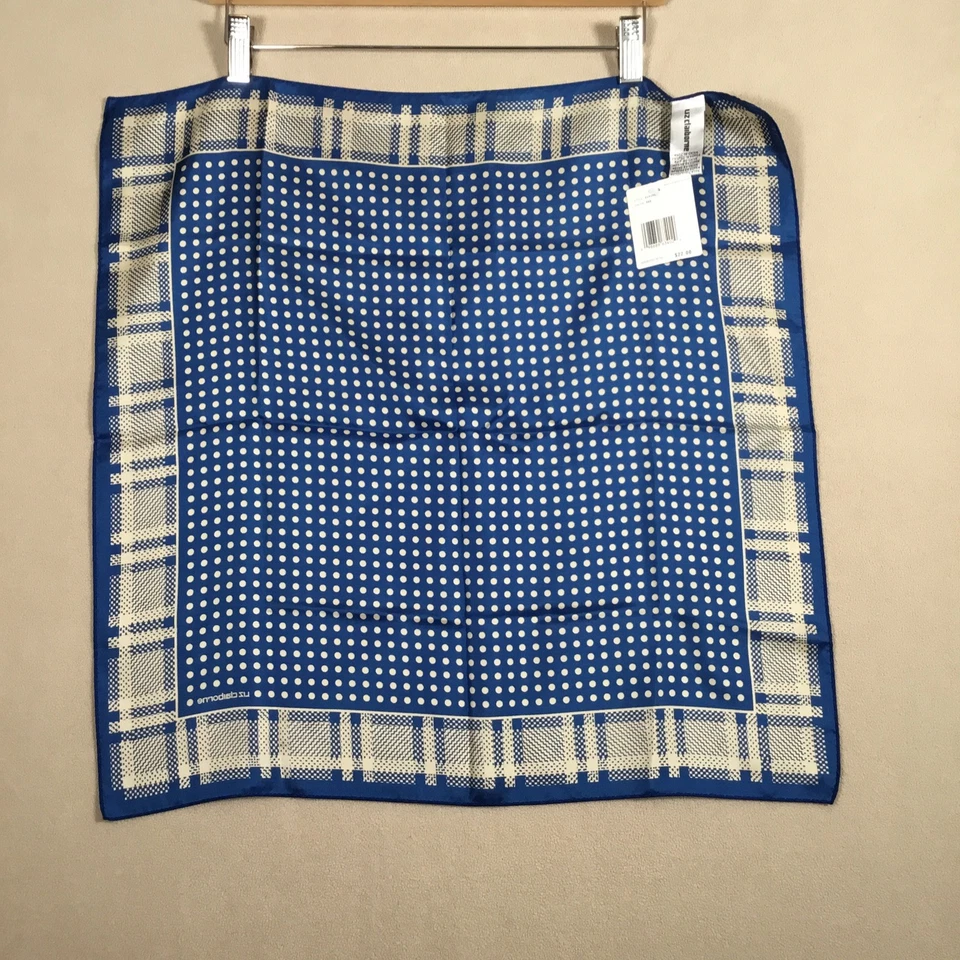 Liz Claiborne Scarf  Polka Dot 100% Silk Rare Square Blue Tan 21x21" - Image 4 of 4