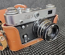 FED 3 Rangefinder Camera Silver Black with Brown Leather Case