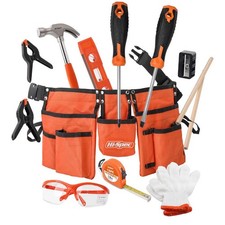 Hi-Spec 16pc Orange Kids Tool Kit, Child Size Tool Belt Kit For Boys And Girls