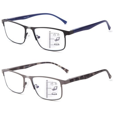2 Pack Progressive Multifocus Reading Glasses Men - Metal Frame Blue Light Bl...
