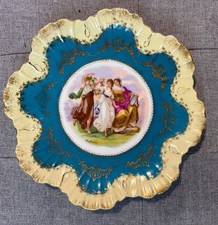 Antique Victoria Austria Plate Hand Painted Artist Signed Stamped unique shape 