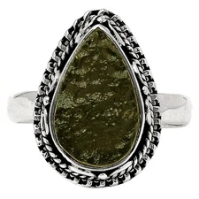 Natural Tektite Rough - Greek 925 Sterling Silver Ring s.7.5 Jewelry R-1279