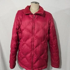 The Company Store Red  Nylon Quilted Zip Coat 90% Goose Down Women's L