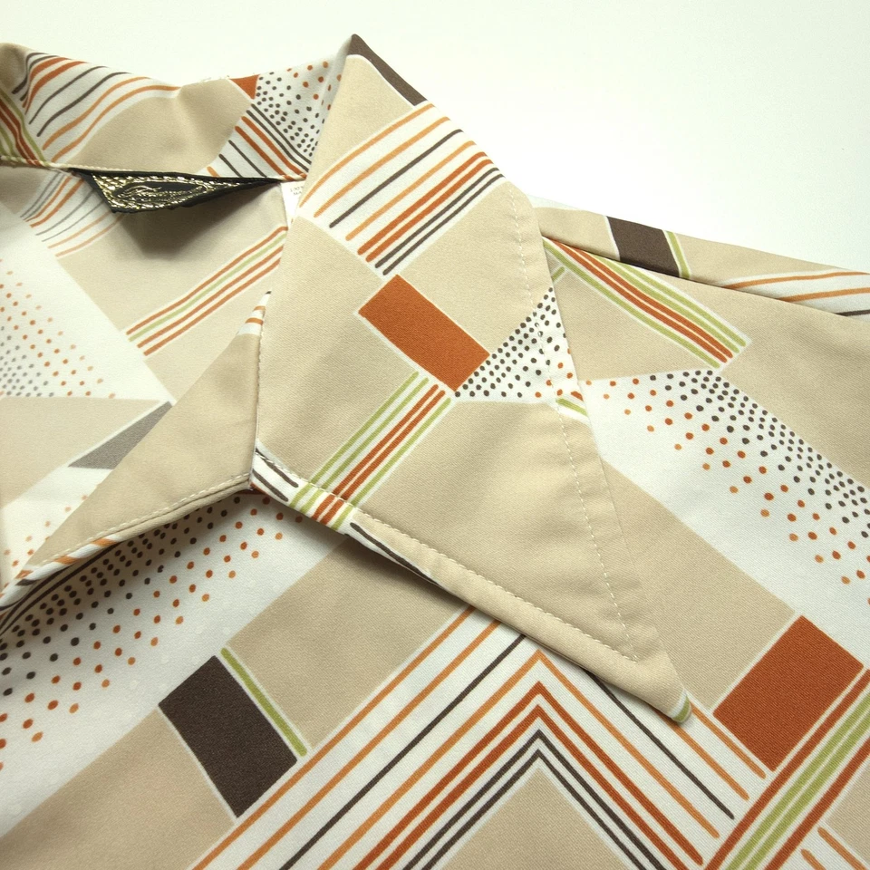 Camisa De Colección Triumph of California Hombre Grande Beige Años 70 Cuello Ancho Formas Geométricas Foto 4 de 4