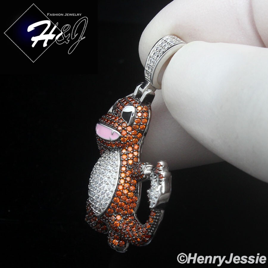 MEN SOLID 925 STERLING SILVER ICY BLING CZ 3D DRAGON CARTOON