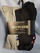 True Religion 8 Pack Half Cushion Crew Socks Black, Gray w/ Logo FREE SHIPPING 