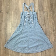 Lauren Ralph Lauren Pinstripe Denim Dress Sz 6 Crisscross Adjustable A-Line